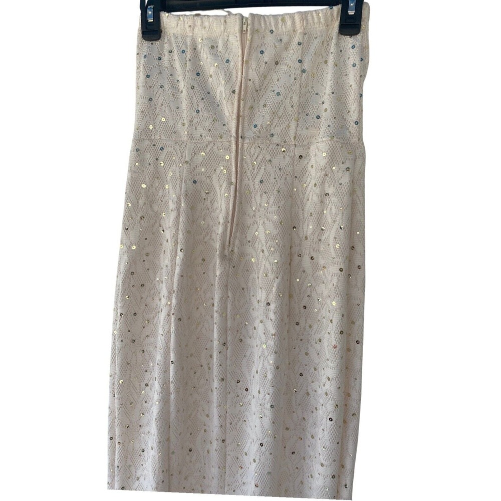 Bailey Blue Cream Gold Sequin Embellished Strapless Maxi Gown Formal Dress Large - Picture 7 of 12